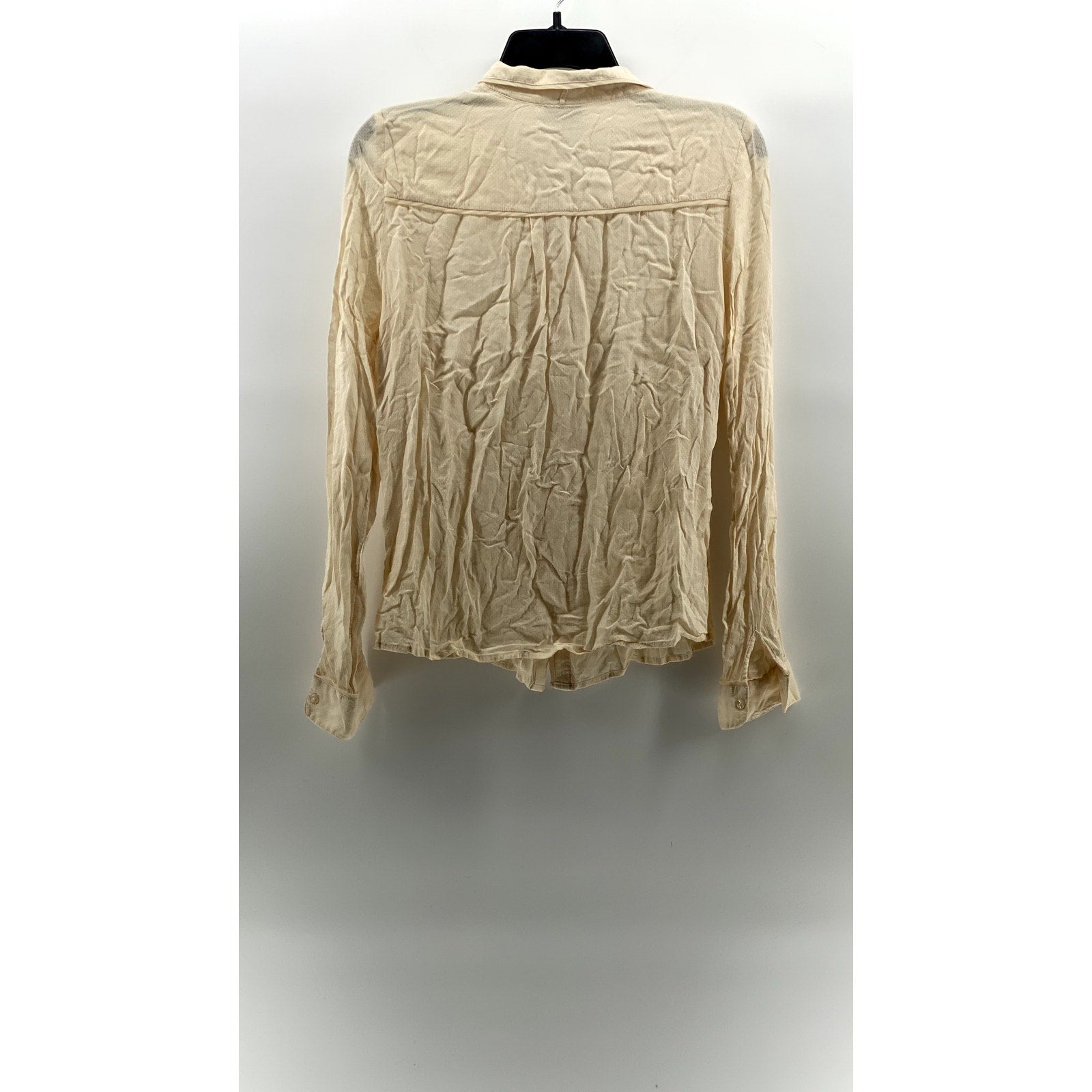 VILA Women's Beige Dot Textured Regular-Fit Button-Up Long Sleeve Top SZ S