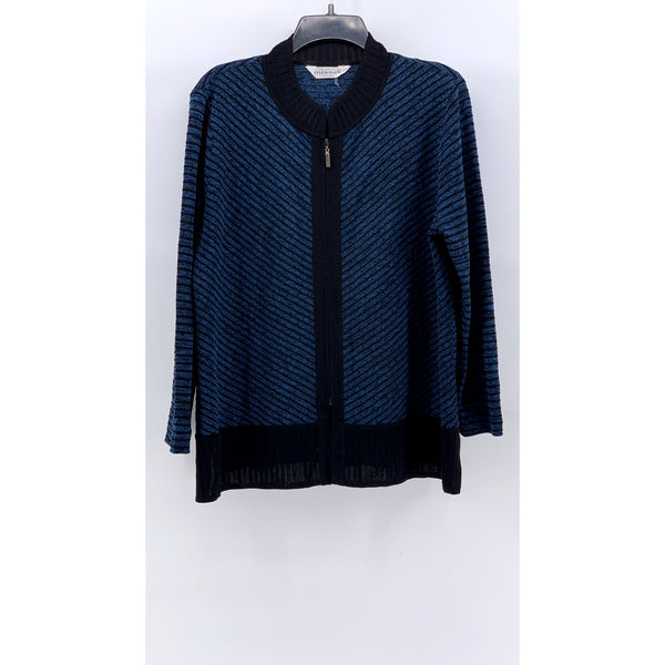 EXCLUSIVELY MISOOK Women's Vintage Blue-Black Striped Zip-Up Cardigan SZ L