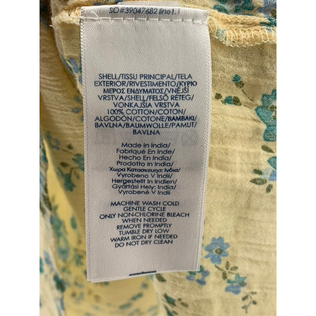 CHAPS Women's Yellow Floral Ruffle Sleeve Top SZ M