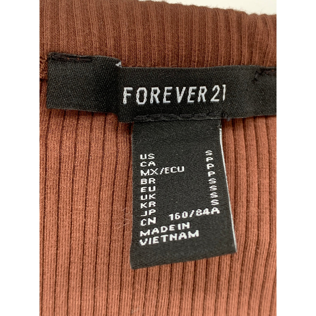 FOREVER 21 Women's Brown Ribbed Scoop-Neck Sleeveless Bodycon Mini Dress SZ S