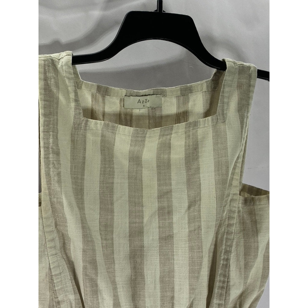 AZOE Women’s Cream-Beige Striped Square-Neck Tie-Hem Cropped Tank Top SZ S