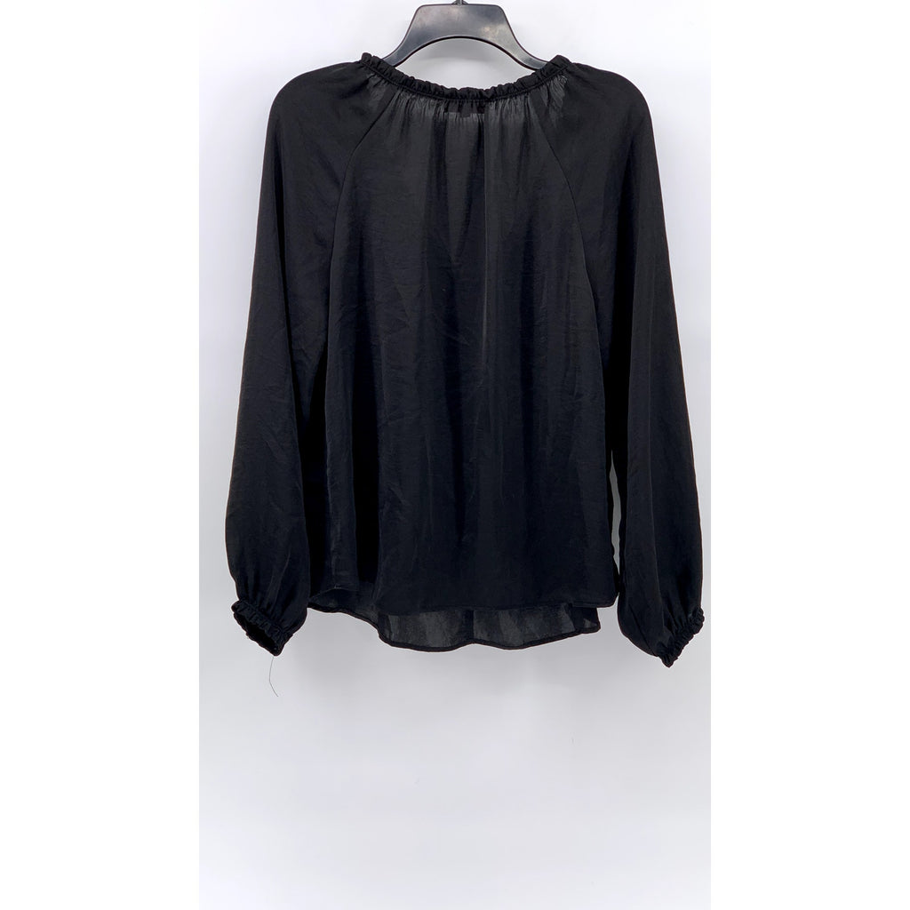 EIGHT SIXTY Women's Black Sheer Ruffle Long Sleeve Tie-Neck Top SZ S