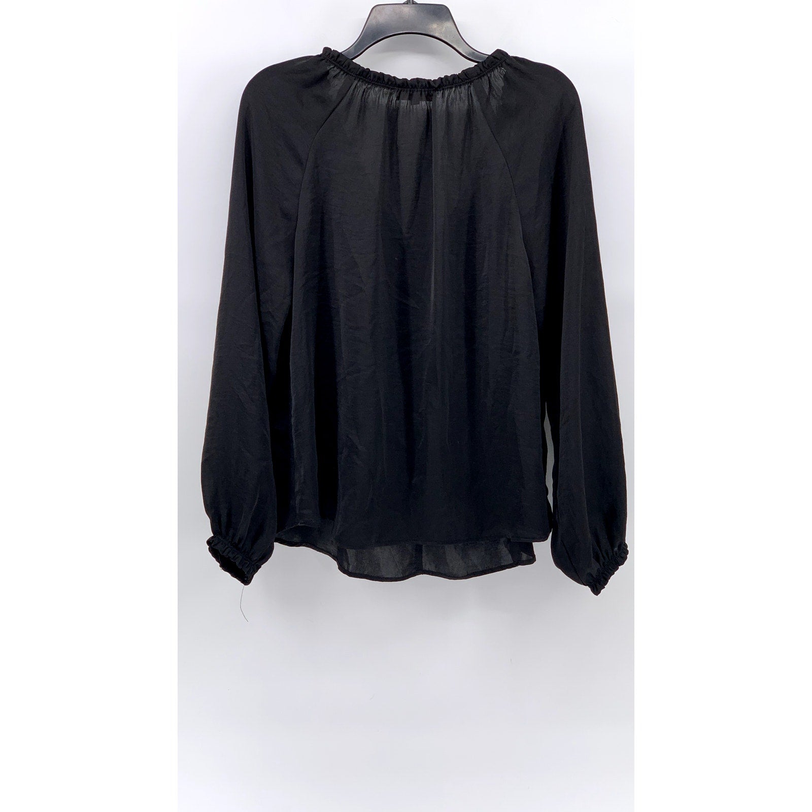EIGHT SIXTY Women's Black Sheer Ruffle Long Sleeve Tie-Neck Top SZ S