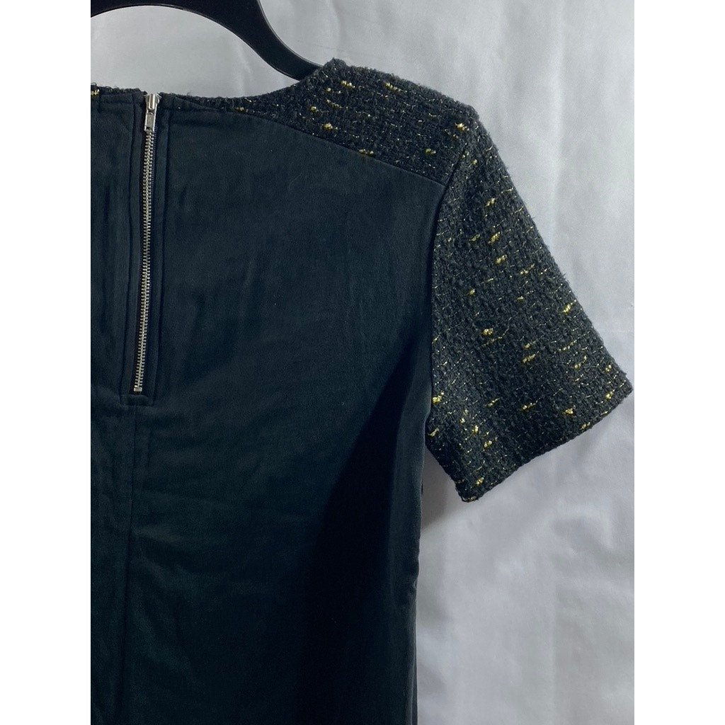J. CREW Women's Black Crewneck Tweed Short Sleeve Top SZ XS