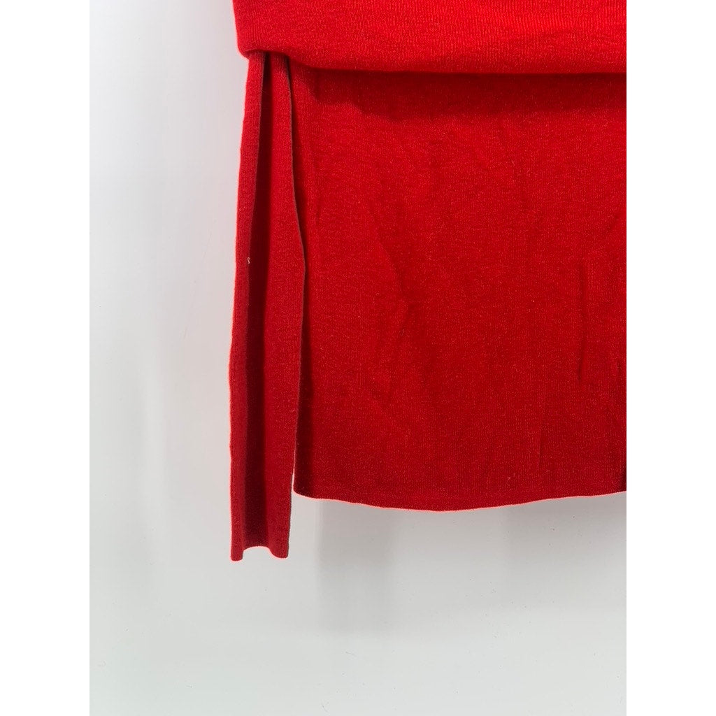 ZARA Women's Red Wool Off-The-Shoulder Fold-Over Long Sleeve Sweater Top SZ S