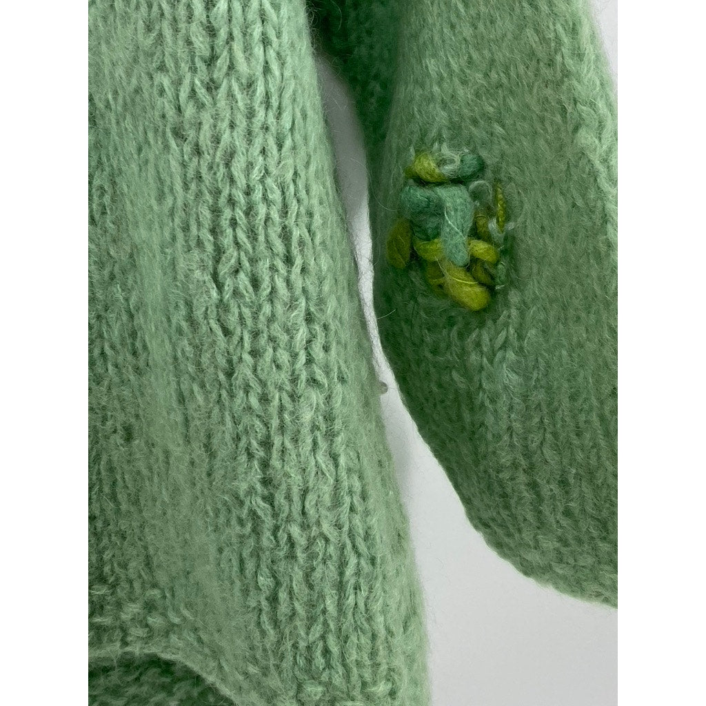 ORBACH'S Women's Green Vintage Open-Knit Button-Up Wool-Mohair Cardigan SZ S