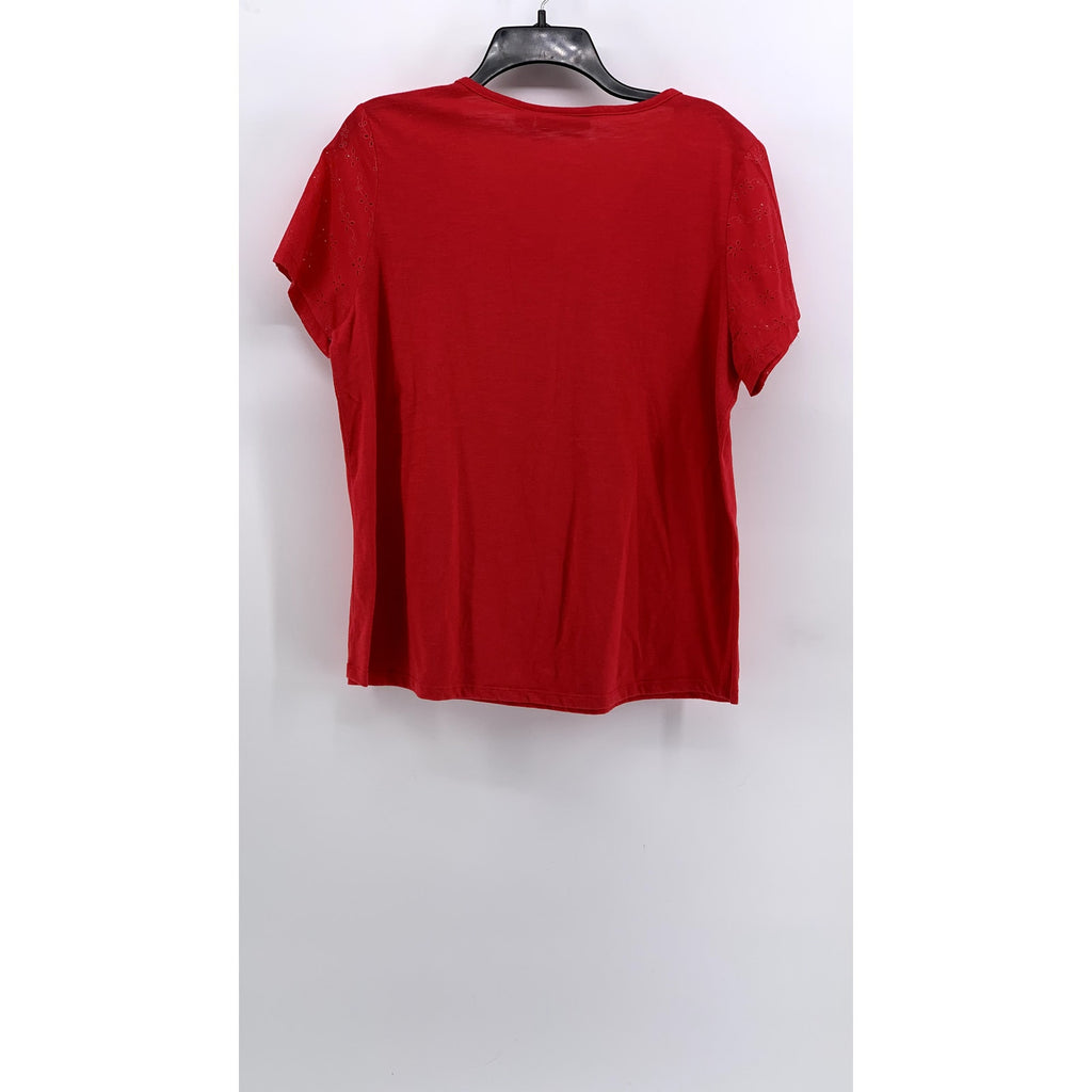 JASON MAXWELL Women's Red Pleated V-Neck Short Sleeve Top SZ L