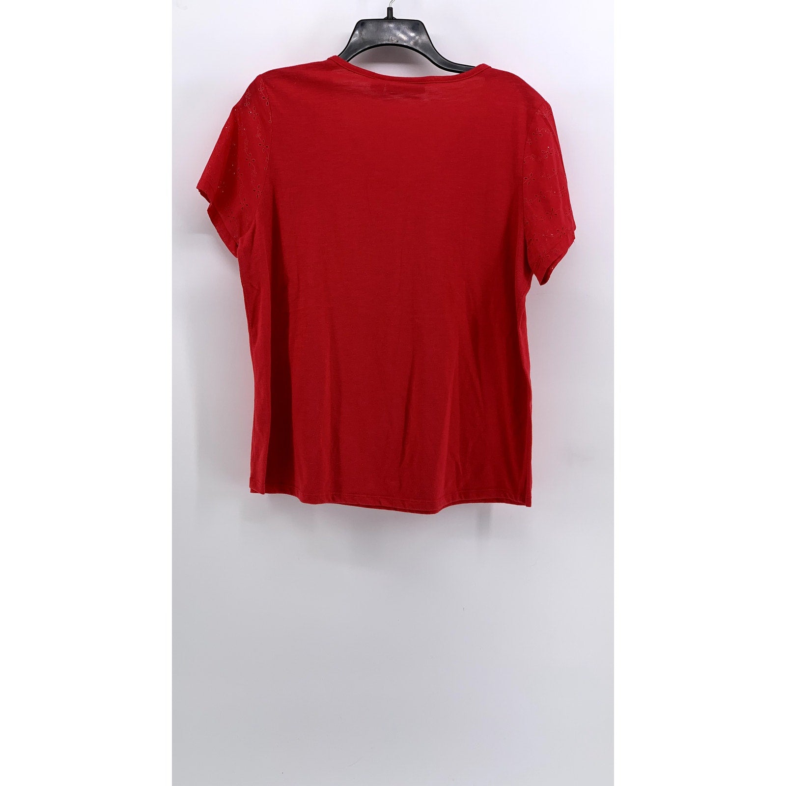 JASON MAXWELL Women's Red Pleated V-Neck Short Sleeve Top SZ L
