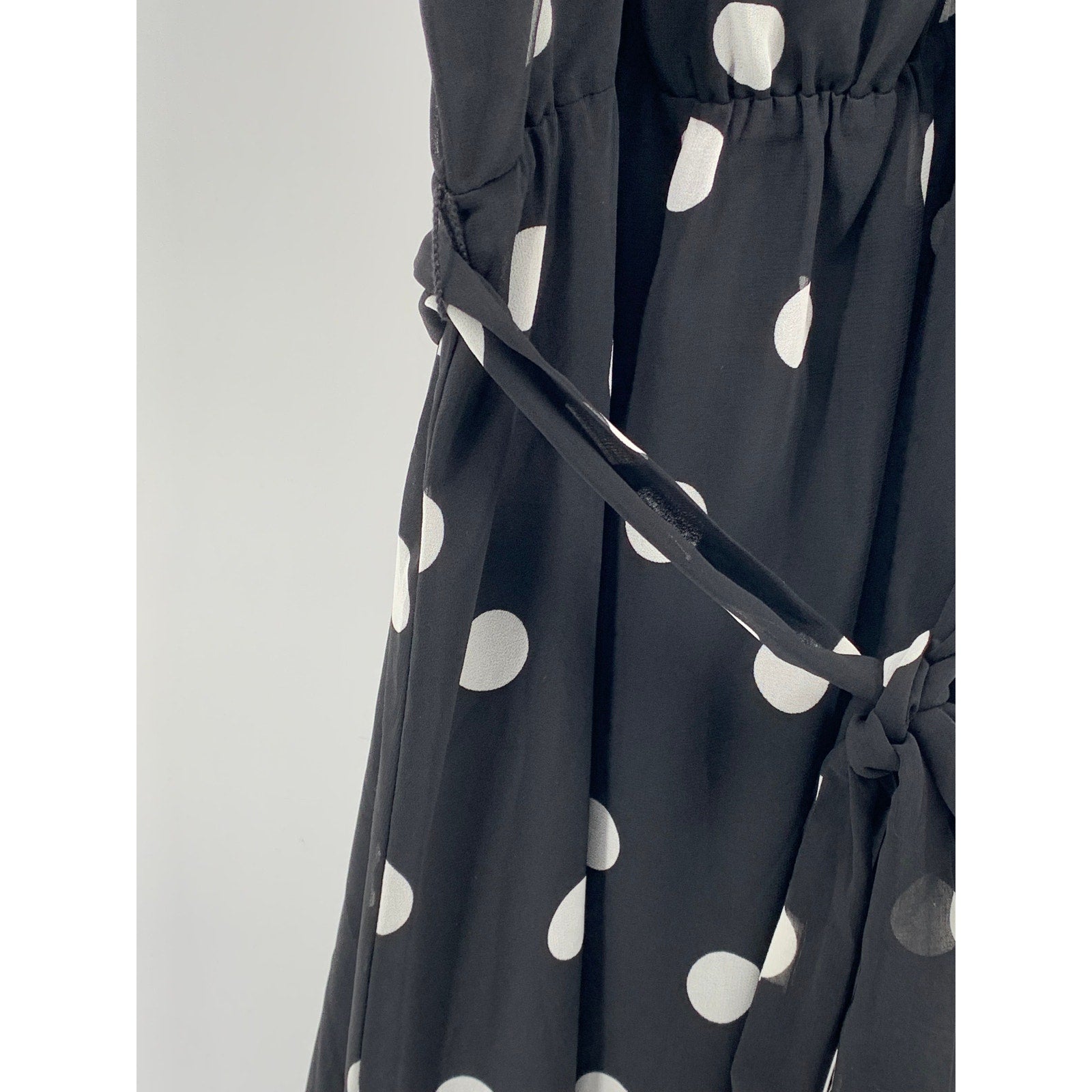 BANANA REPUBLIC Women's Black-White Coin Dot Sleeveless Belted Maxi Dress SZ 10