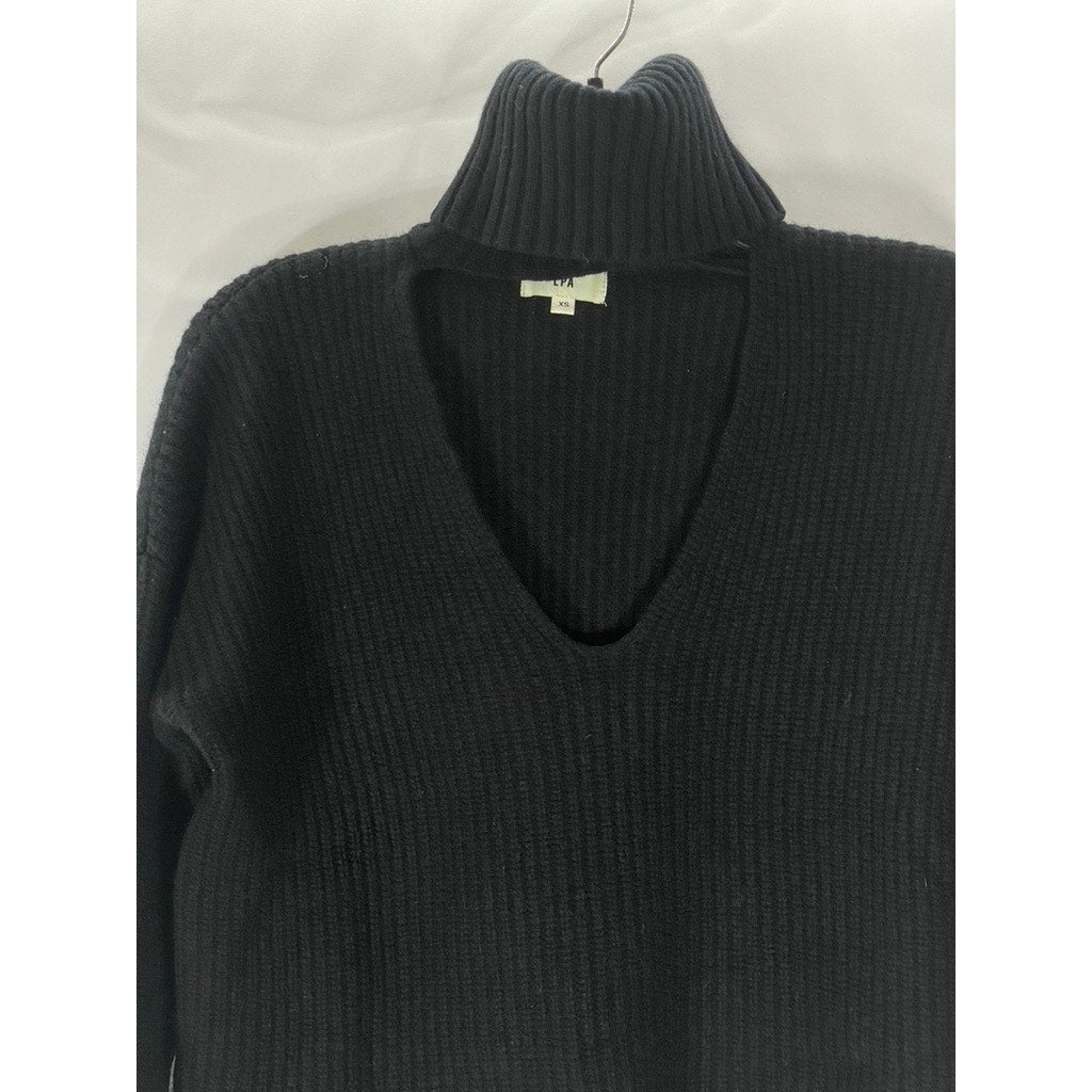 LPA Women’s Black Wool-Cashmere Rib Cutout Turtleneck Long Sleeve Sweater SZ XS