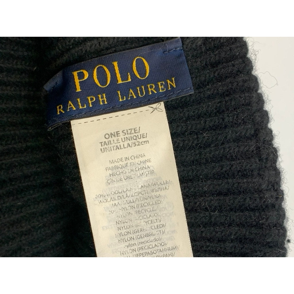 POLO RALPH LAUREN Men's Black Ribbed Embroidered Logo Beanie SZ OS