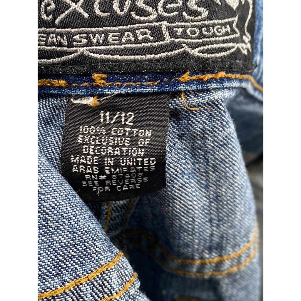 NO EXCUSES Women's Medium Blue Studded Side Five-Pocket Wide-Leg Jeans SZ 11/12