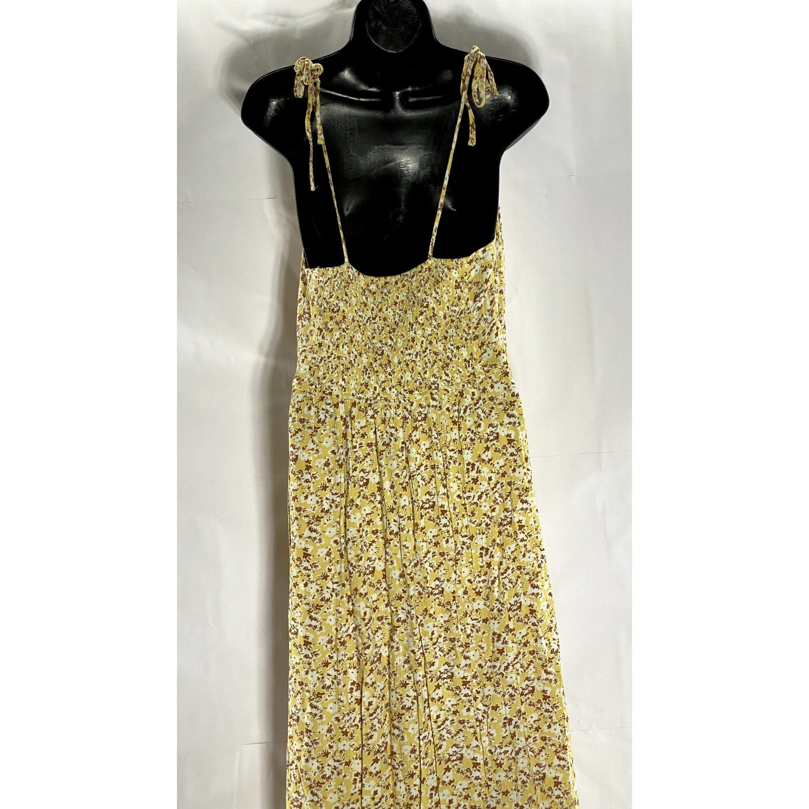 ABERCROMBIE & FITCH Women's Yellow Floral V-Neck Tie-Strap Midi Dress SZ M