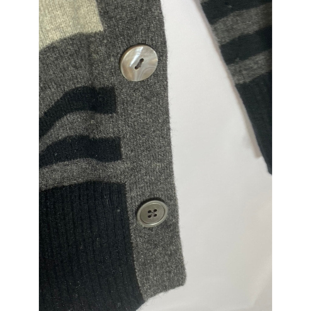 KOKUN Women's Tan/Black Cashmere Striped Colorblock  Side-Button Sweater SZ M