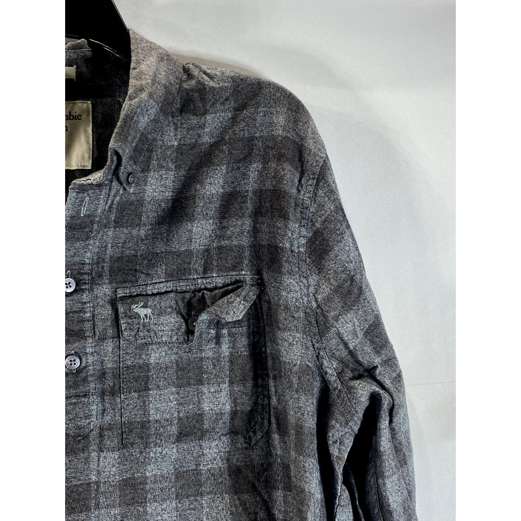 ABERCROMBIE & FITCH Men's Charcoal/Black Plaid Button-Up Muscle Shirt SZ XL