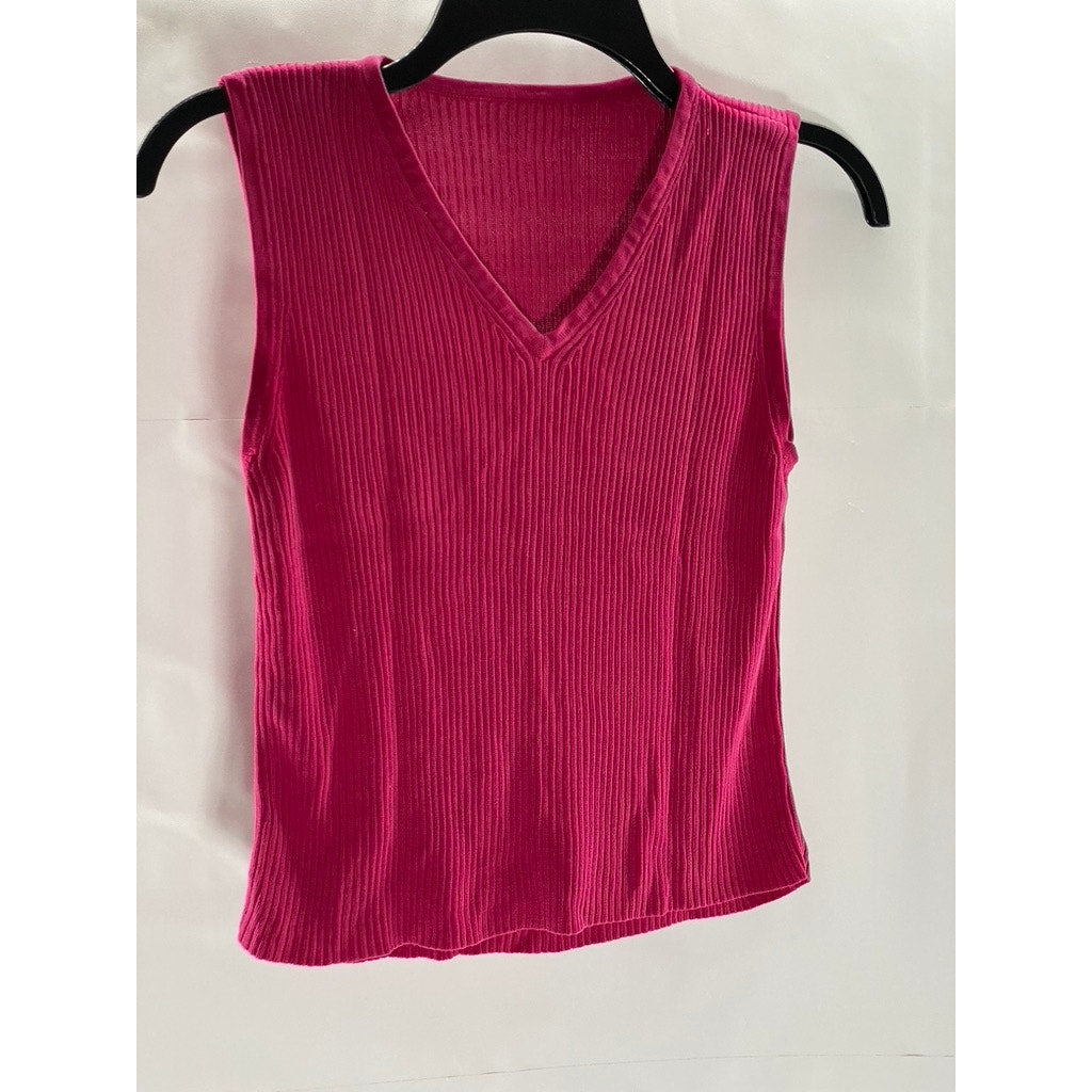 UNBRANDED Women's Fuchsia Ribbed V-Neck Sleeveless Top SZ S