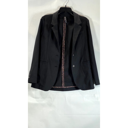 PEAU DE LOUP Women's Black Solid Cotton-Blend Two-Button Blazer SZ 44