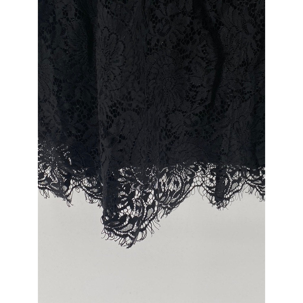 MADEWELL Women's Black Floral Lace Crewneck Short Sleeve Shift Mini Dress SZ 8
