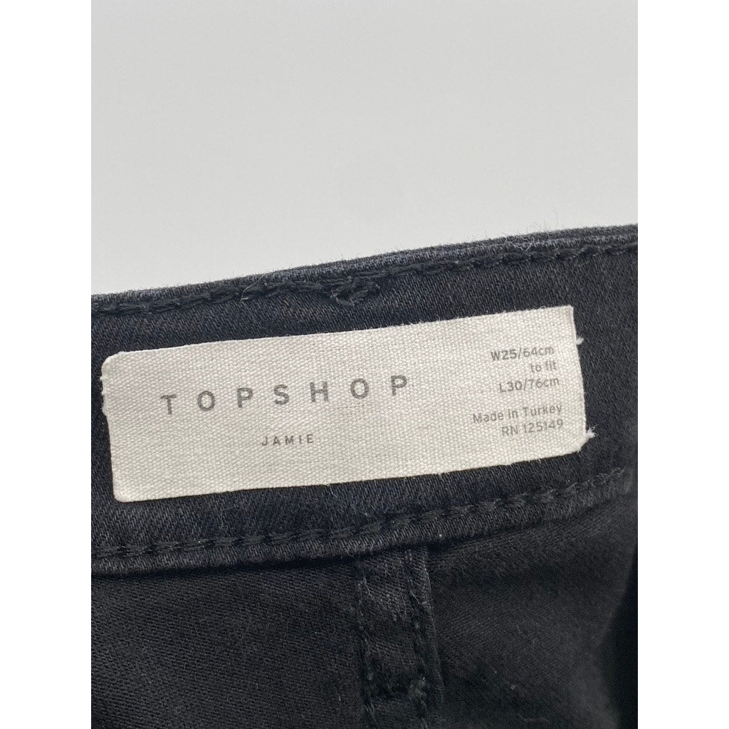 TOPSHOP Women's Black Distressed Jamie Skinny-Leg High-Rise Regular Jeans SZ 25