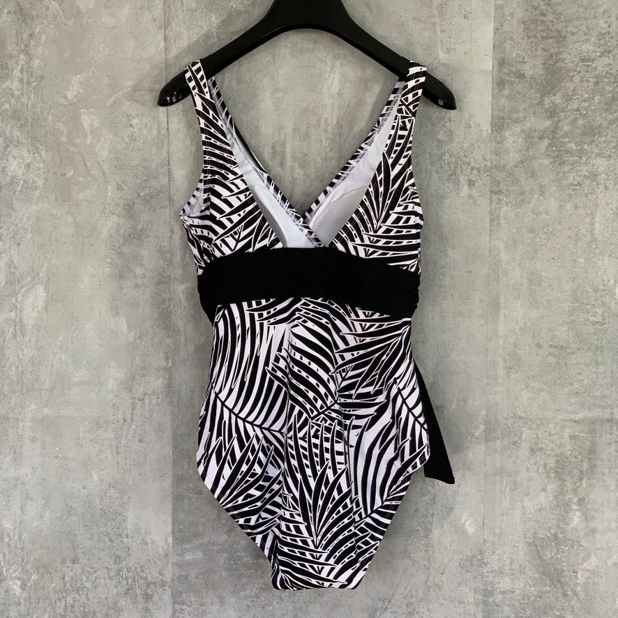 TOMMY BAHAMA Black White Island Sculpt V-Neck Faux Wrap One-Piece Bathing Suit SZ 6