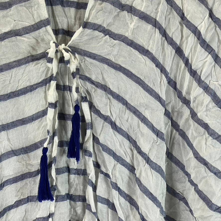 INC INTERNATIONAL CONCEPTS Women's White/Navy Striped Fringe Tie Topper SZ OS