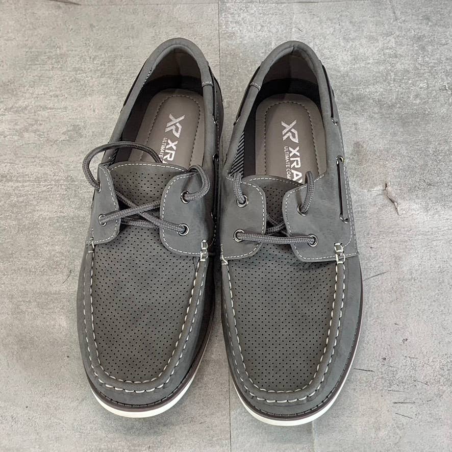 XRAY Men's Gray Perforated Faux-Leather Zahav Lace-Up Boat Shoes SZ 8.5