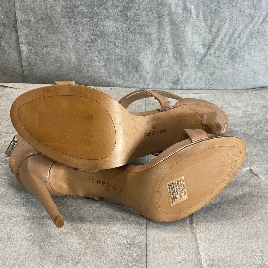 KENNETH COLE NEWYORK Women's Latte Brooke Cross Strap Heeled Round-Toe Dress Sandals SZ 10