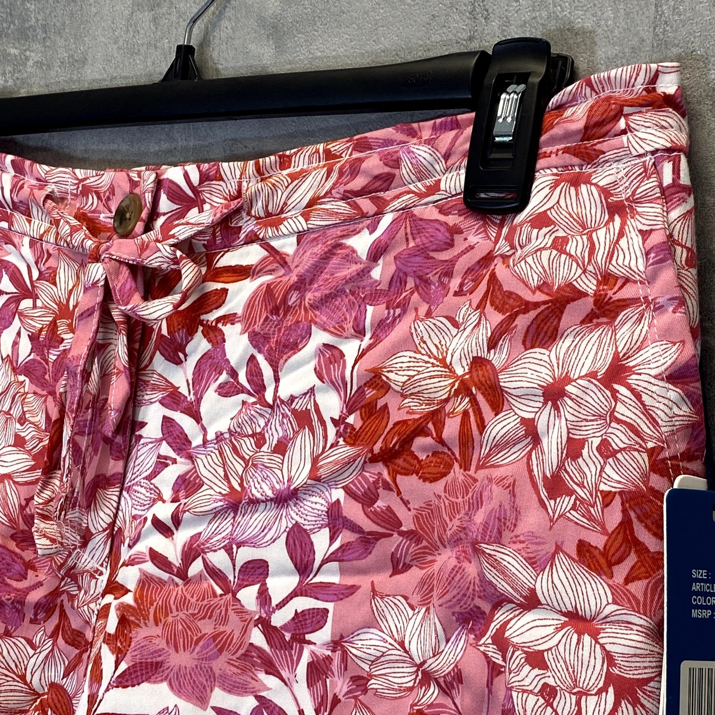 CARIBBEAN JOE Women's Hot Pink Tropical Floral Print Waist Tie Shorts SZ L