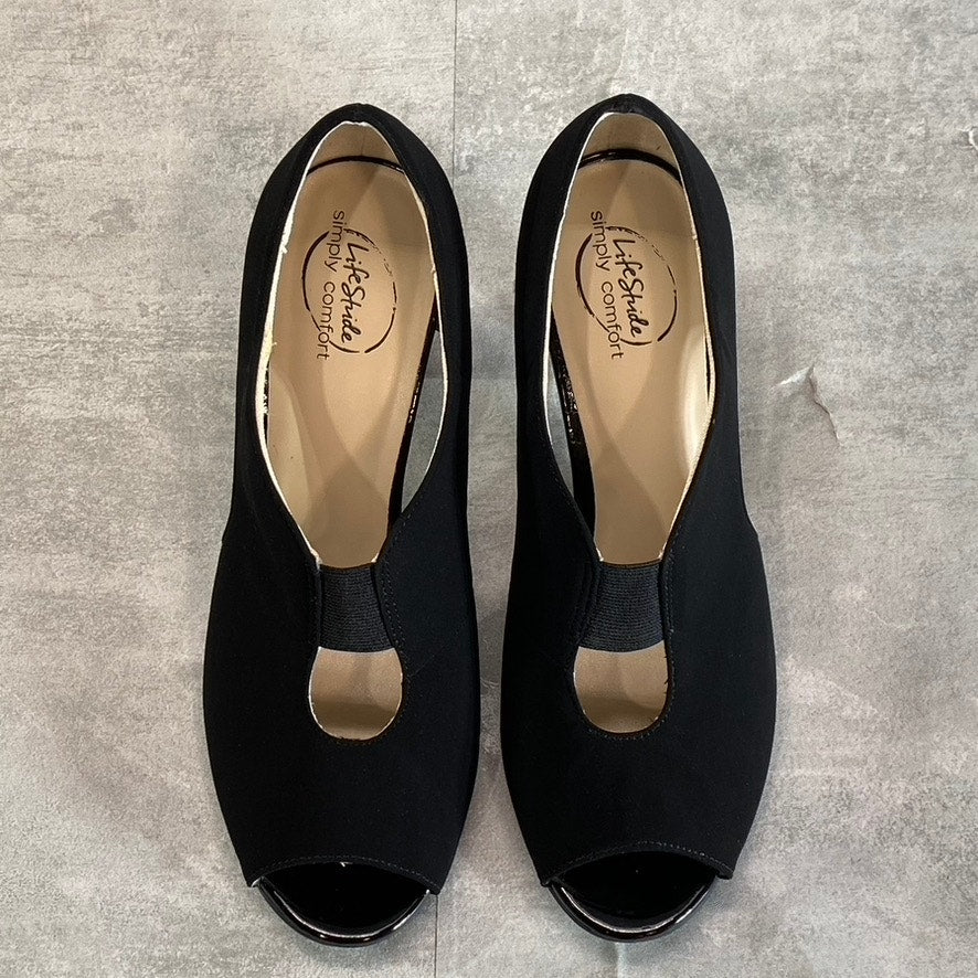 LIFESTRIDE Women's Black Fabric Carla Peep-Toe Slip-On Pumps SZ 9
