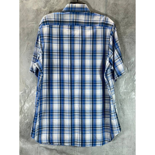 TAILORDBYRD Men's Blue Plaid Button-Up Short-Sleeve Shirt SZ XL