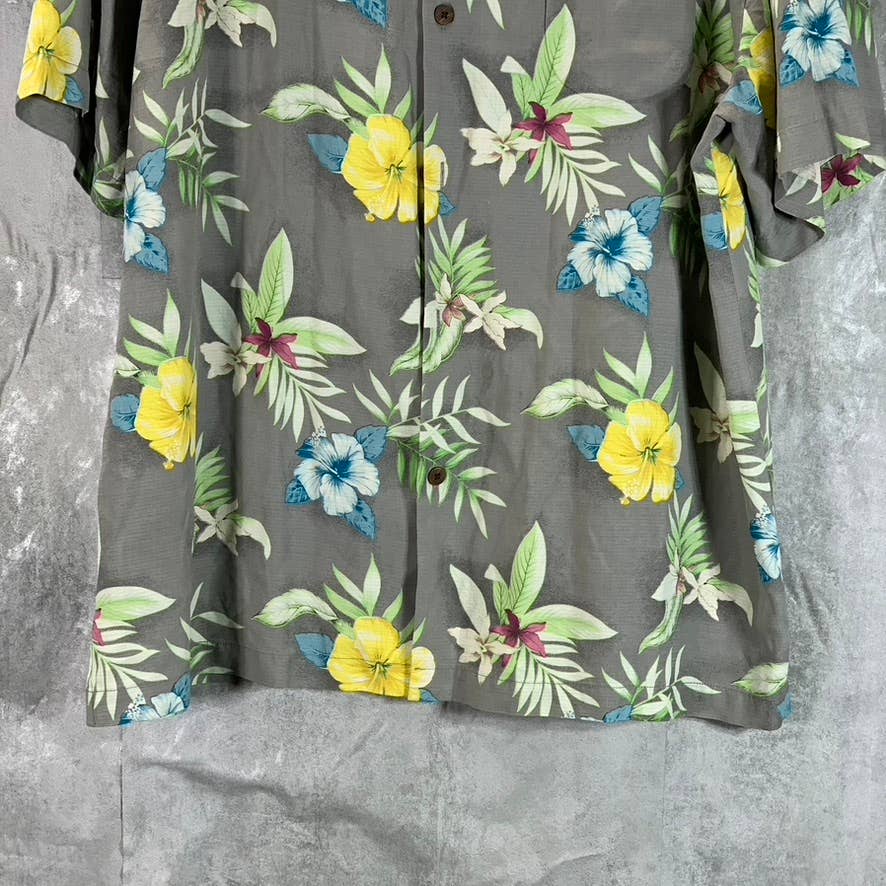 TOMMY BAHAMA Men's Grey Original-Fit Floral-Print Button-Up Silk Shirt SZ XL