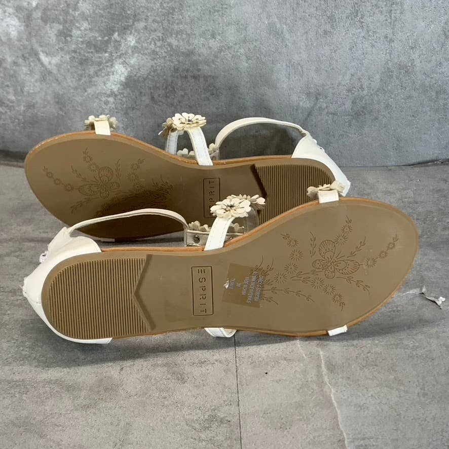ESPRIT Girl's White Darcy-G Floral Strappy Back-Zip Flat Sandals SZ 3
