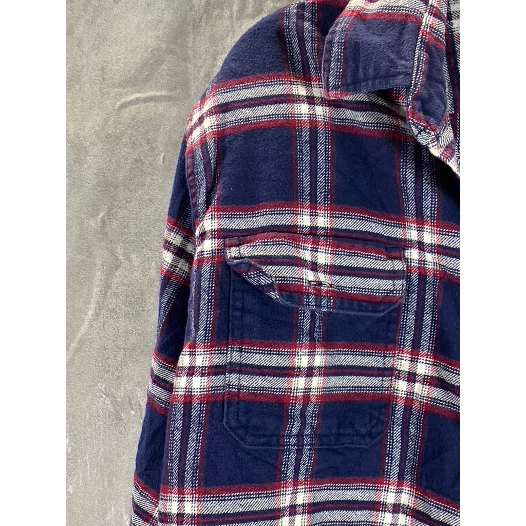 JACHS Men's Tall Navy/Burgundy Plaid Brawny Flannel Button-Up Shirt SZ L/T