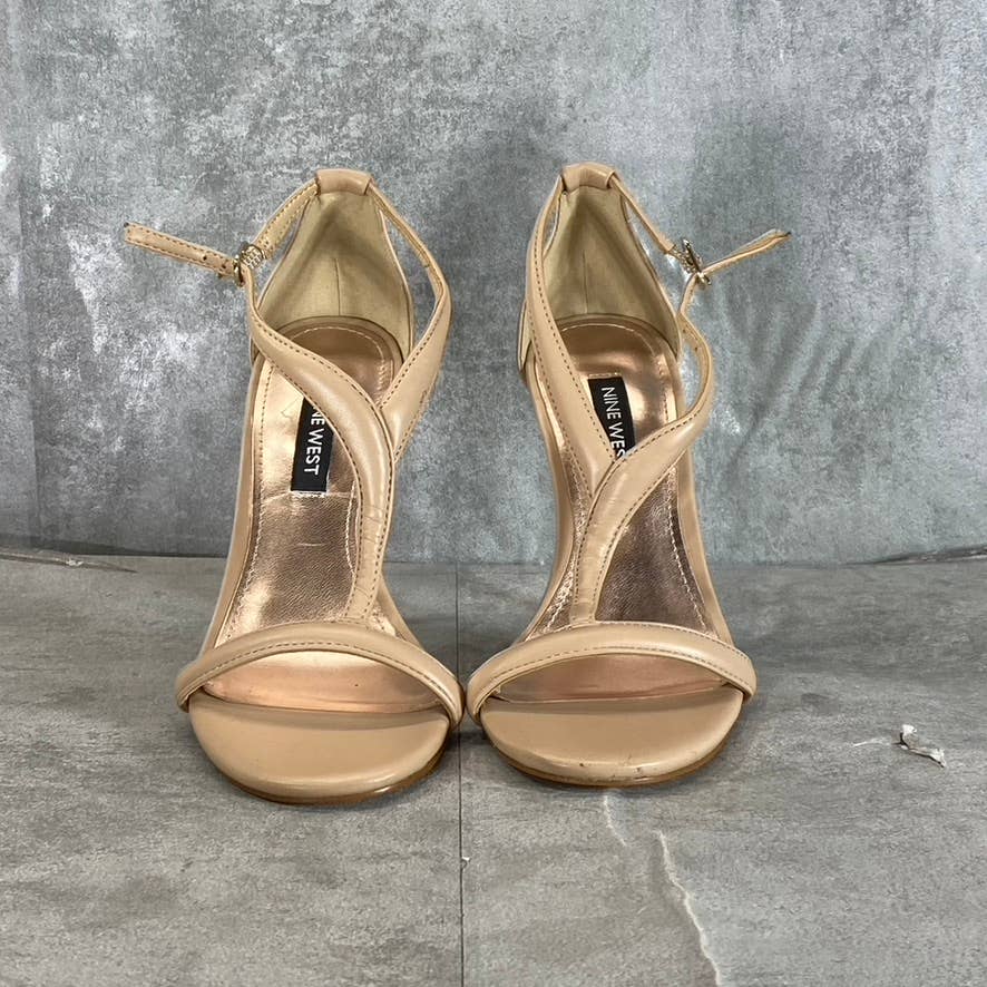 NINE WEST Women's Light Natural Melike Strappy Heeled Dress Sandals SZ 5