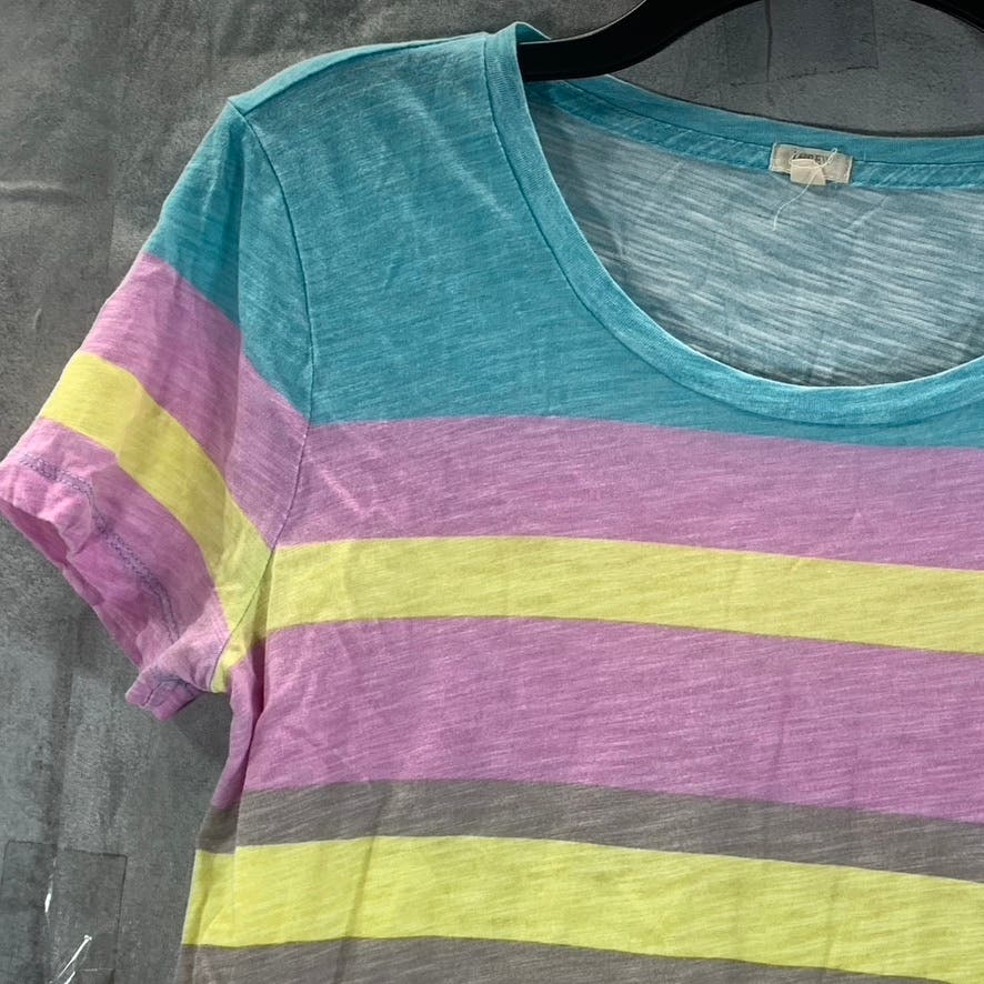 J.CREW Women's Multi Color Striped Crewneck Short Sleeve Top SZ S