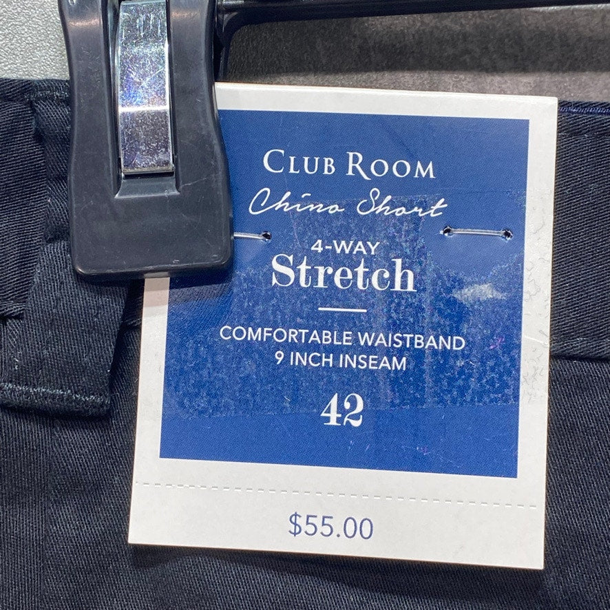 CLUB ROOM Black Regular Fit 4-Way Stretch Chino Shorts SZ 42