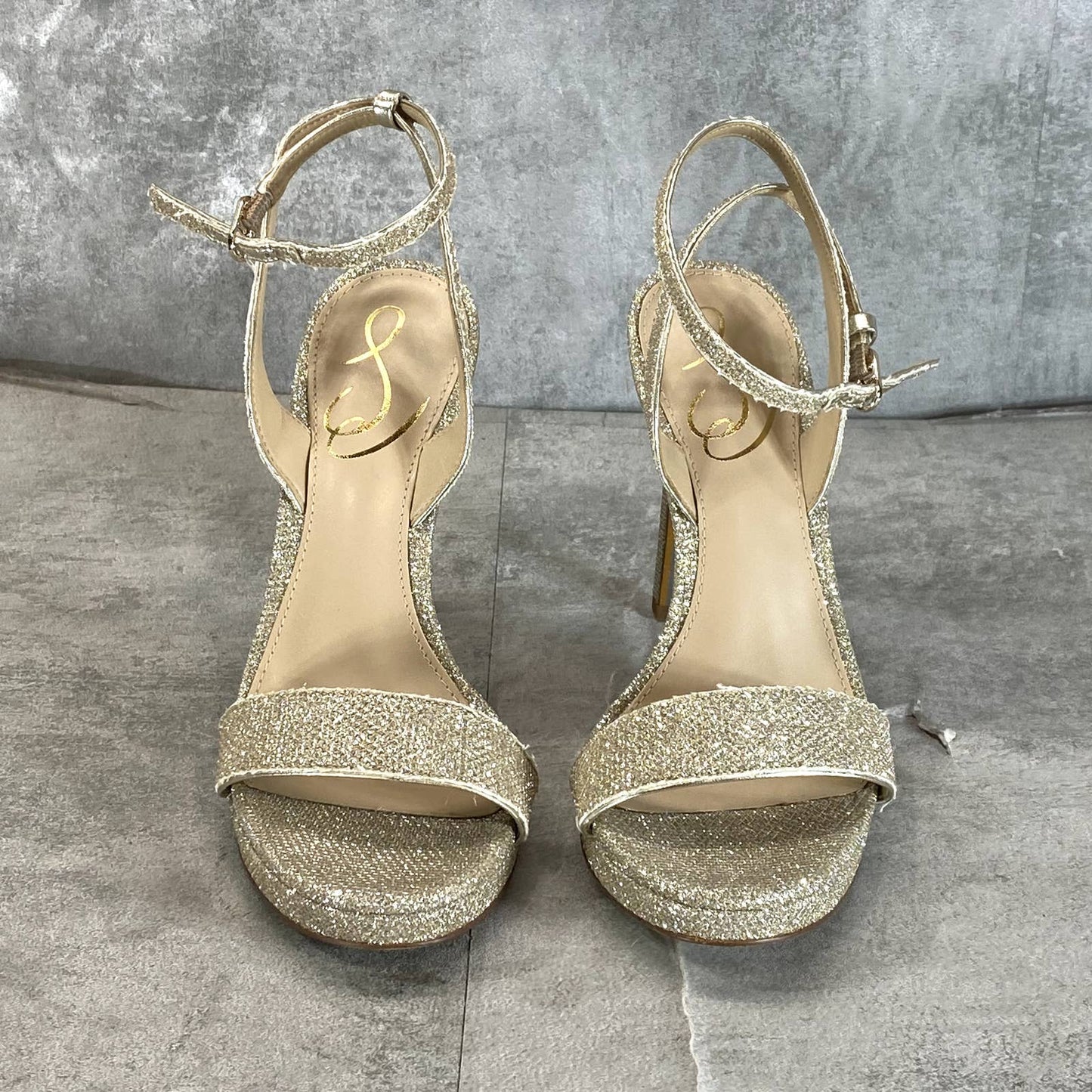SAM EDELMAN Women's Gold Glitter Jade Ankle-Strap Stiletto Evening Sandals SZ 6