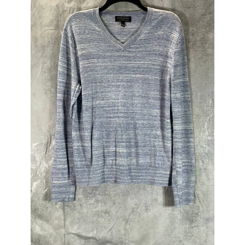 BANANA REPUBLIC Men's Blue Marled V-Neck Luxe Pullover Sweater SZ S