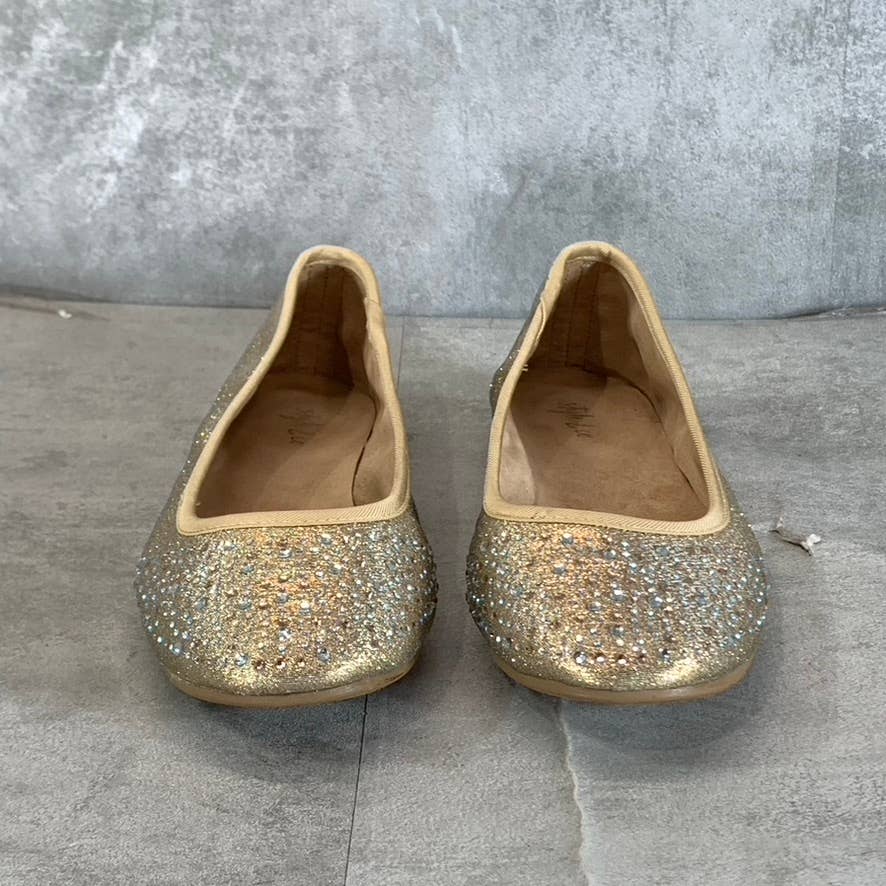 STYLE & CO Women's Gold Angelynn Rhinestone Embellished Slip-On Flats SZ 7.5