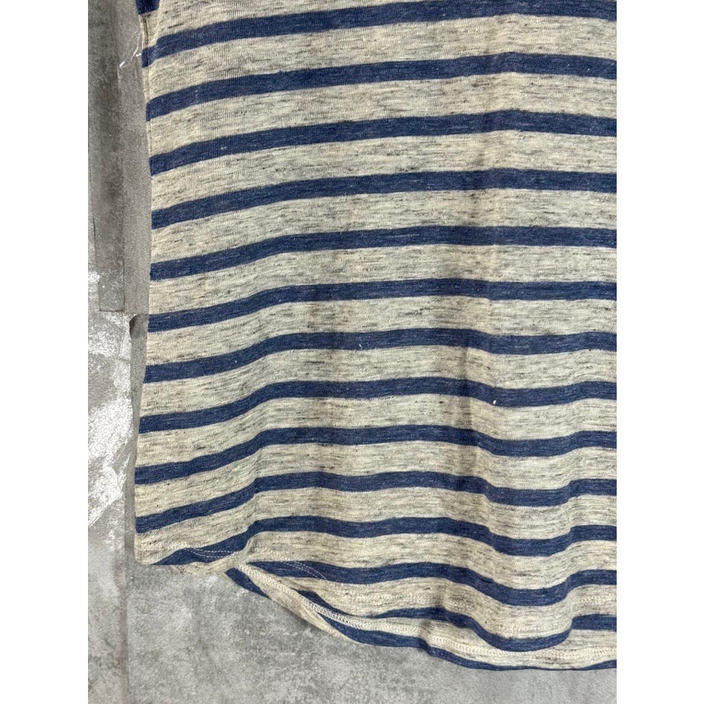 TOMMY BAHAMA Women's Grey/Blue Striped Crewneck Short Sleeve Linen Top SZ S