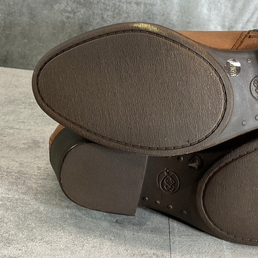 LUCKY BRAND Women's Toffee Barillos Leather Basel Double Side-Zip Block-Heel