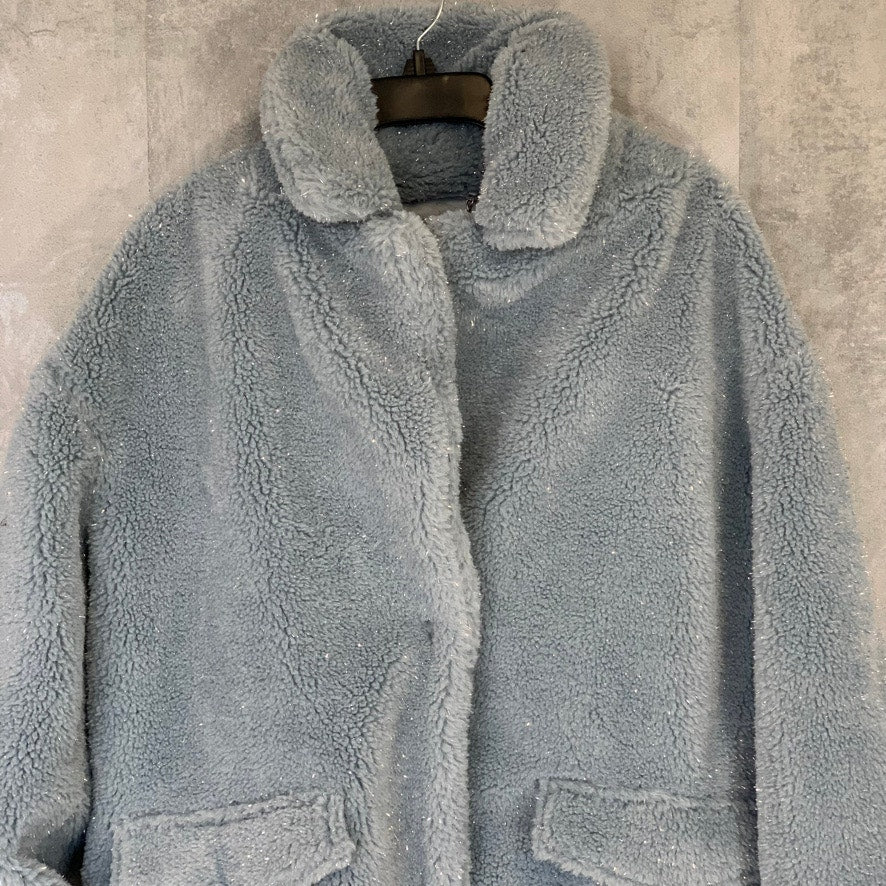 BCBGeneration Baby Blue Lurex Faux Fur Speckled Mid-Length Teddy Coat SZ M