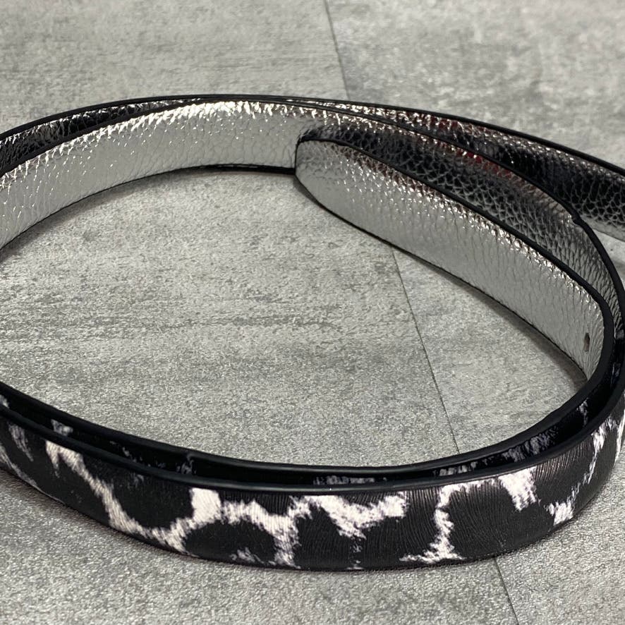 STEVE MADDEN Black/Silver Reversible Animal Print Faux-Leather Single-Prong Belt SZ L