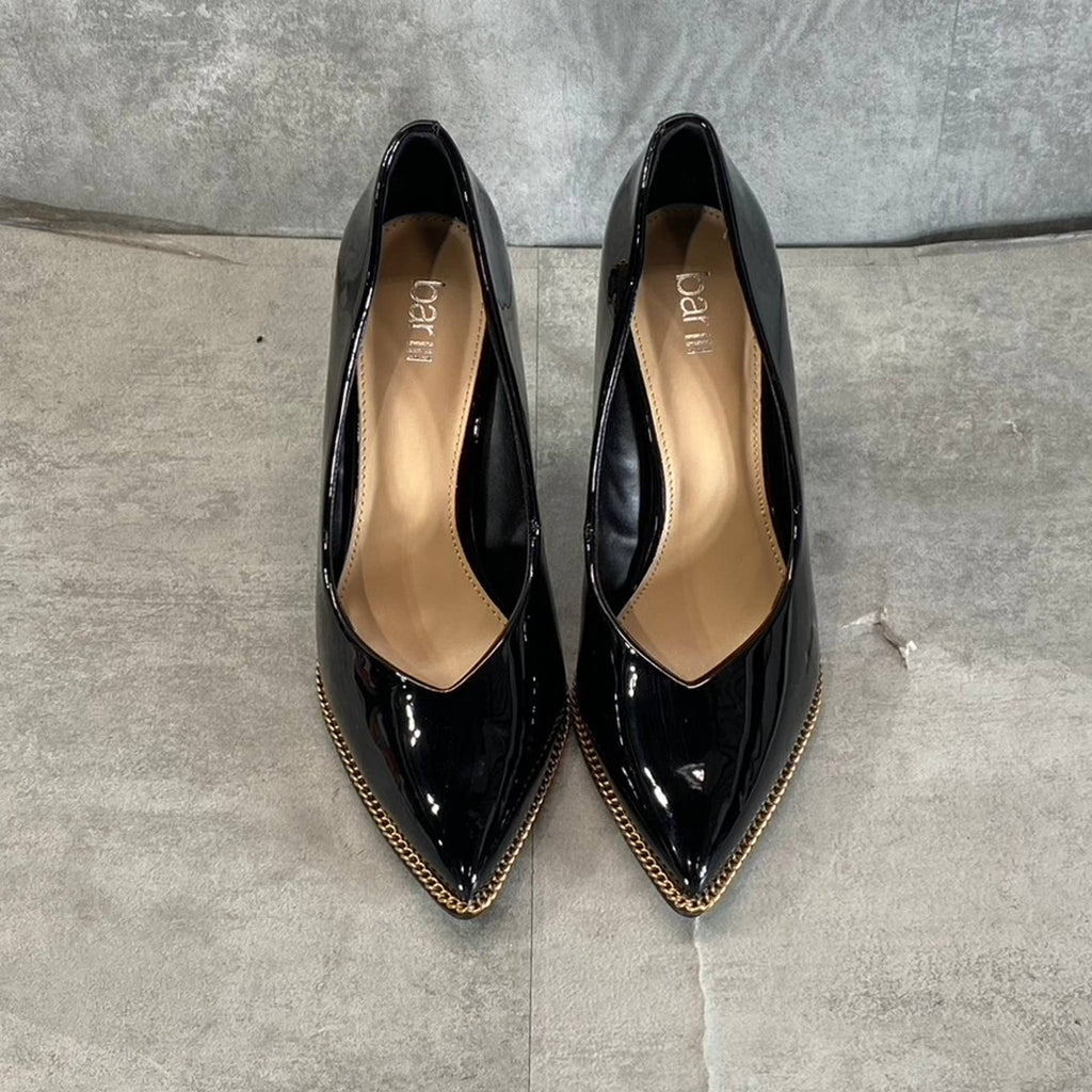 BAR III Women's Black Patent Binsa Ball-Chain Trim Pointed-Toe Pumps SZ 8.5