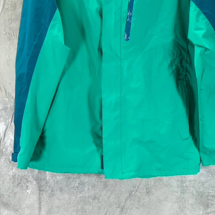 LANDS' END Men's Aqua Green Colorblocked Zip-Up Hooded Waterproof Jacket SZ M
