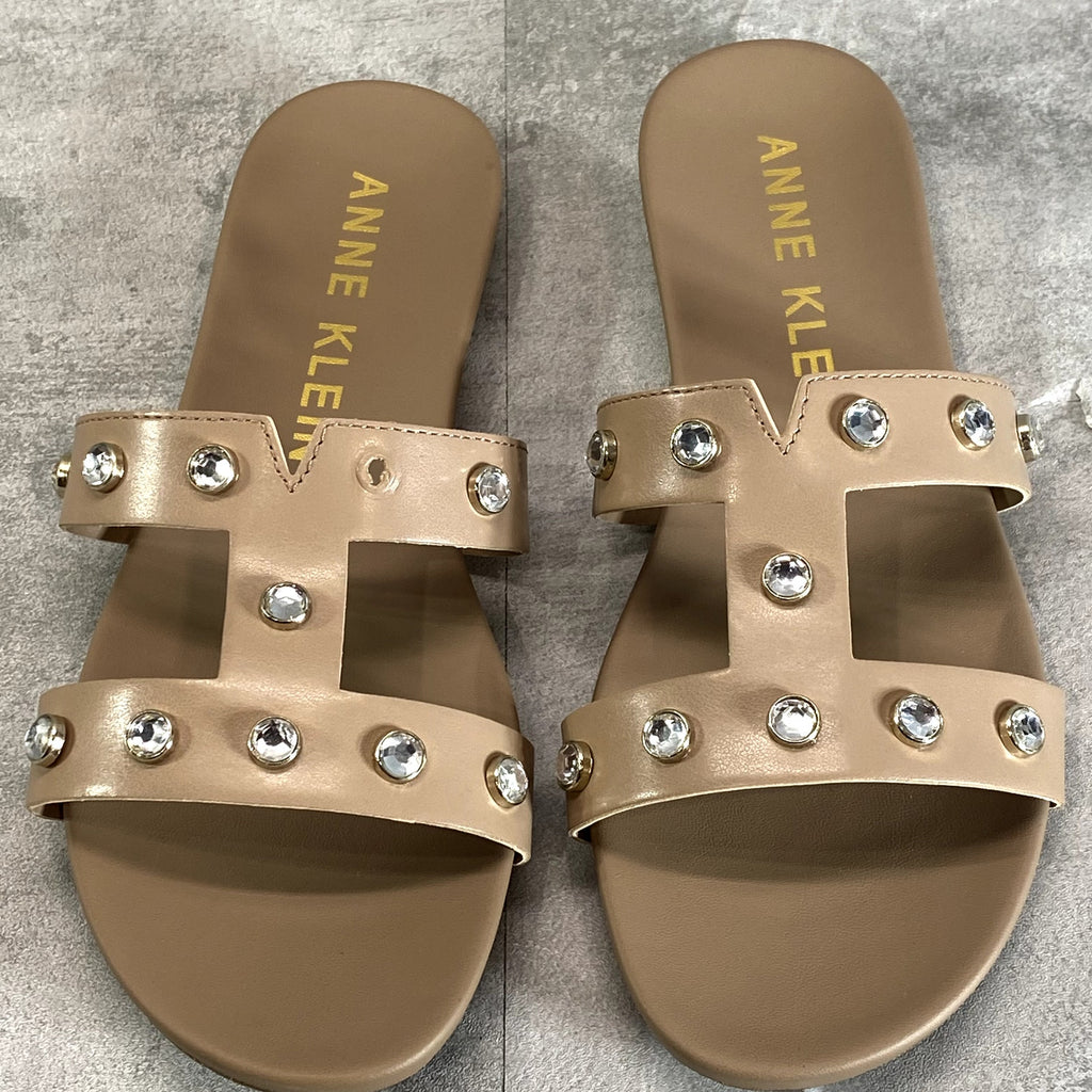 ANNE KLEIN Women's Natural Gold Studded Akely Slide Sandals SZ 8