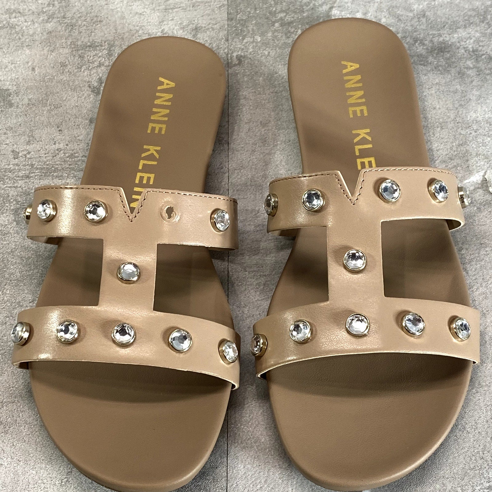 ANNE KLEIN Women's Natural Gold Studded Akely Slide Sandals SZ 8