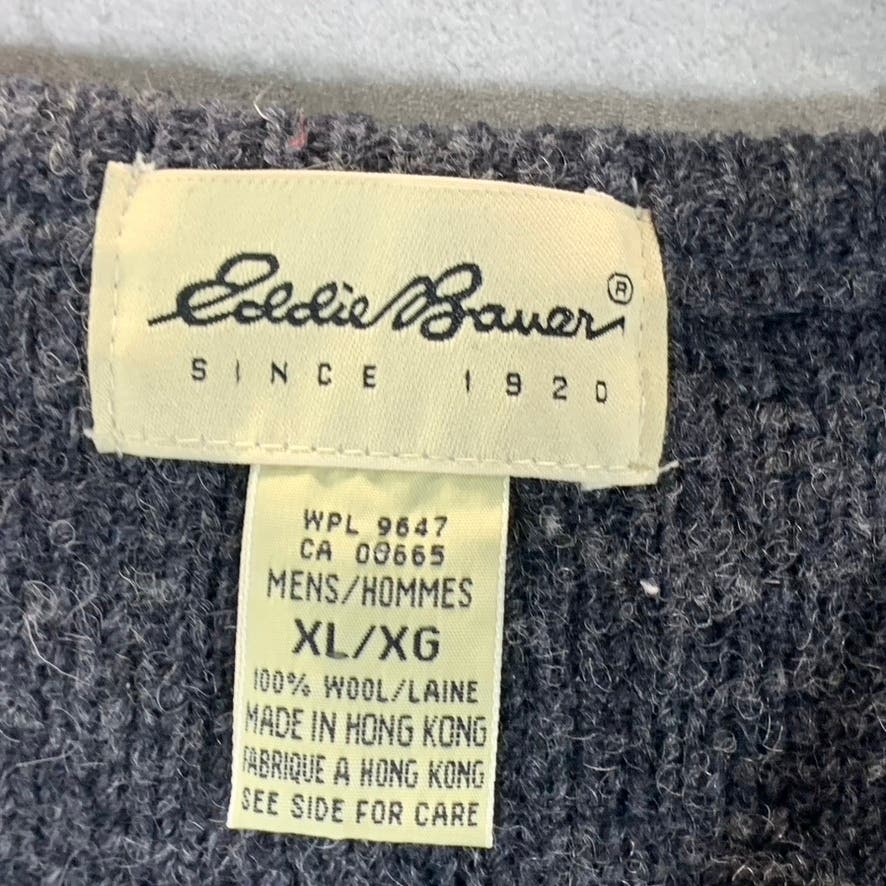 EDDIE BAUER Men's Charcoal Wool Ribbed V-Neck Pullover Sweater Vest SZ XL