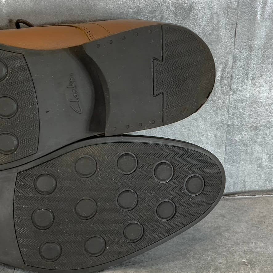 CLARKS Collection Men's Dark Tan Leather Whiddon Lace-Up Cap-Toe Oxfords SZ 10