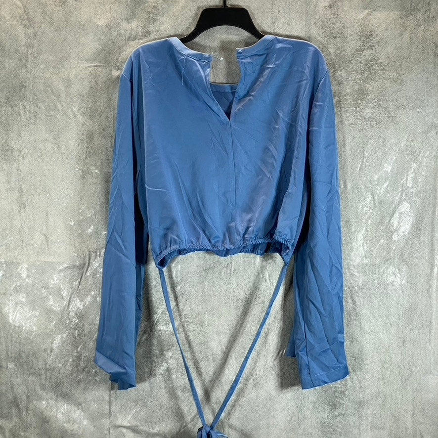 BAR III X NICOLE WILLIAMS Women's Blue Satin Long-Sleeve Tie-Waist Top SZ 2XL